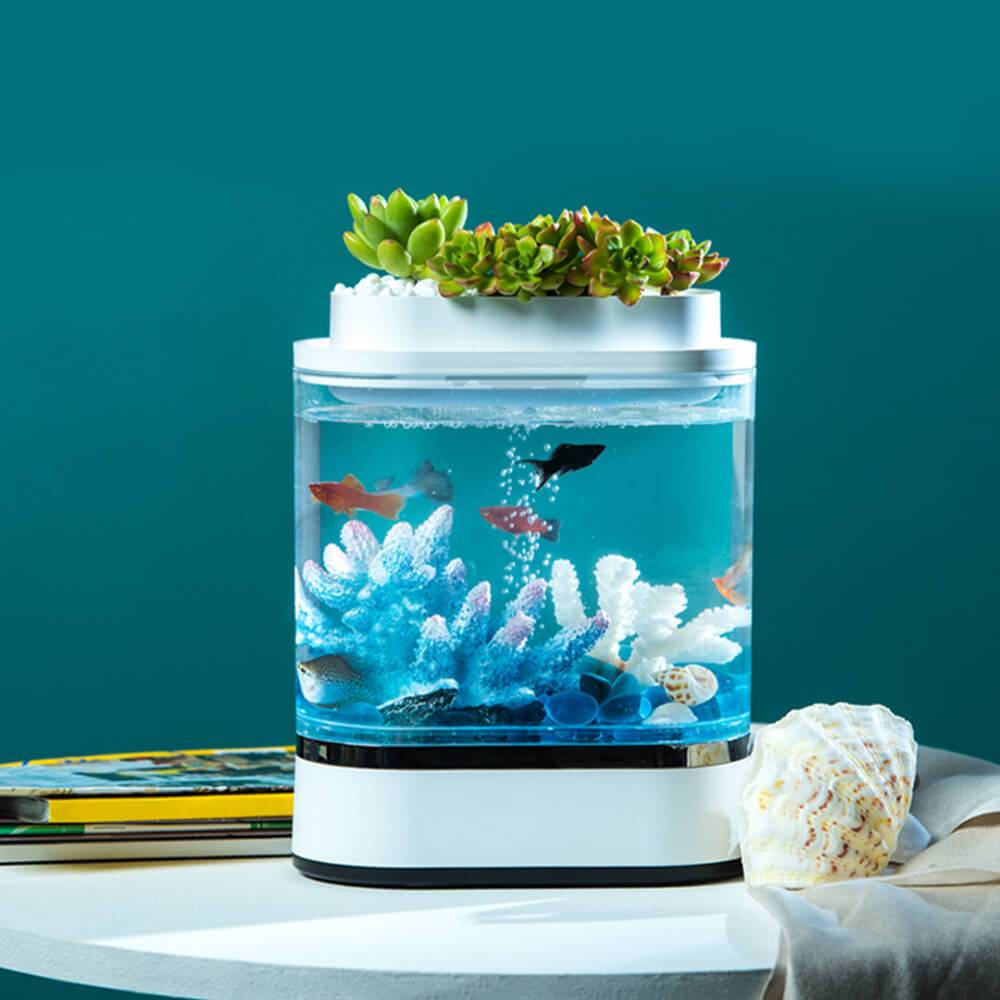 Aquarium Mini Stylish Small Fish Tank With USB LED Light Acrylic