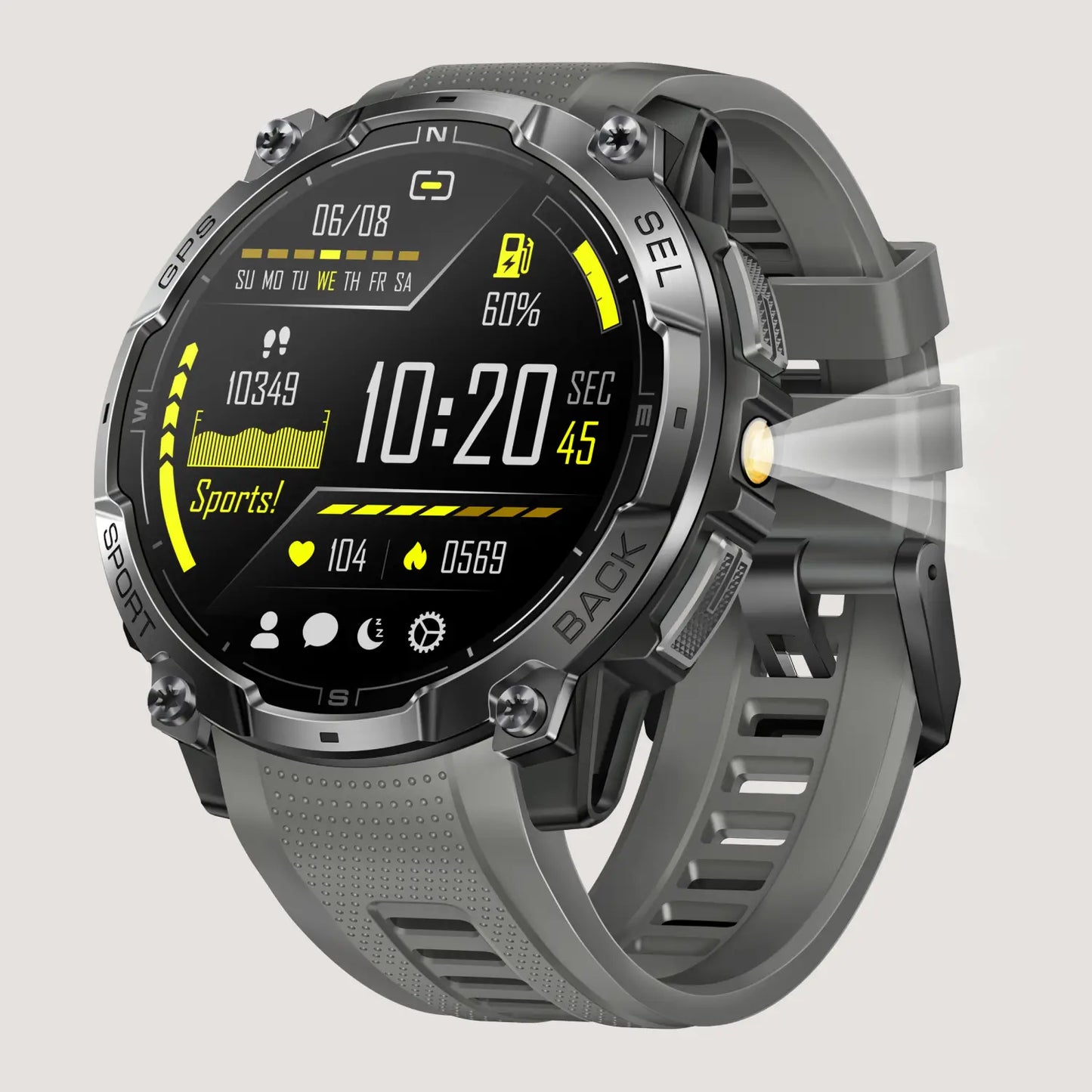 Tough GPS Smartwatch for Men with LED Flashlight