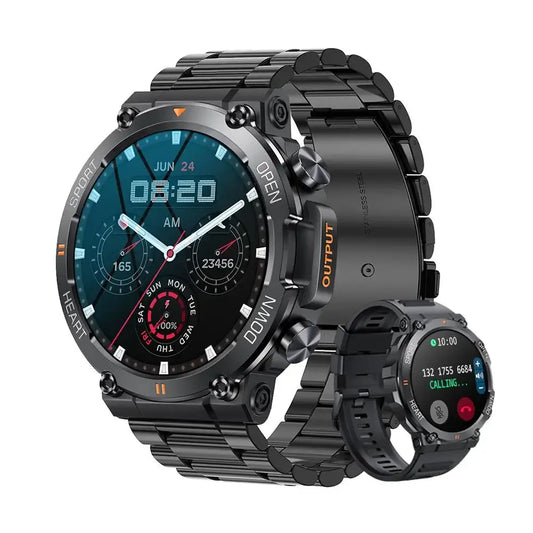 military grade smartwatch with steel strap