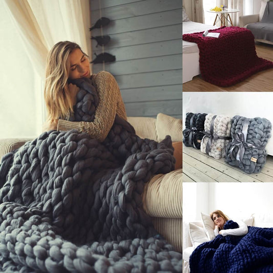Chunky Hand Knitted Blanket Winter Yarn Large Blanket, Chunky Throw, Thick Factory Mart | Factory Mart